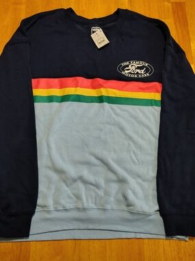 NWT Ford Motors Sweatshirt XXL Vintage Indigo Colorblock Retro Hybrid Apparel